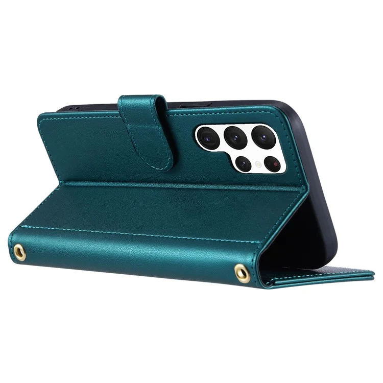 Pour Samsung Galaxy S22 Ultra 5G Étui Rhombus Grid Crossbody Wallet Phone Protector - Vert