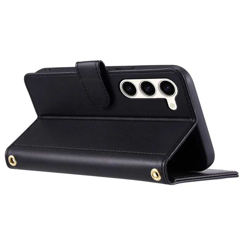 For Samsung Galaxy S23+ Phone Case Card Slots Wallet Crossbody Leather Cover - Black