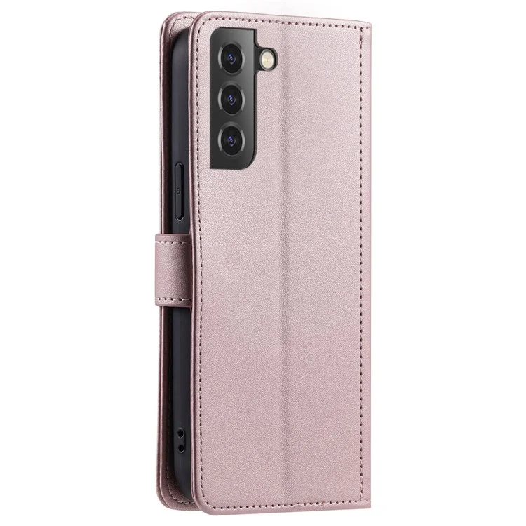 For Samsung Galaxy S22 5G Crossbody Phone Case Rhombus Leather Wallet Cover - Rose Gold