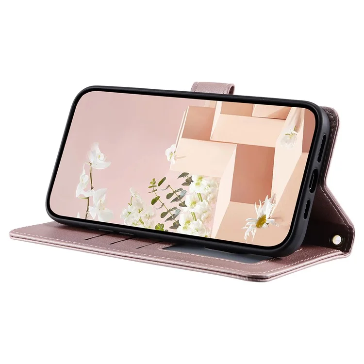 Para Samsung Galaxy S22 5G Crossbody Telephone Case Rhombus Leather Willet Cover - Oro Rosa