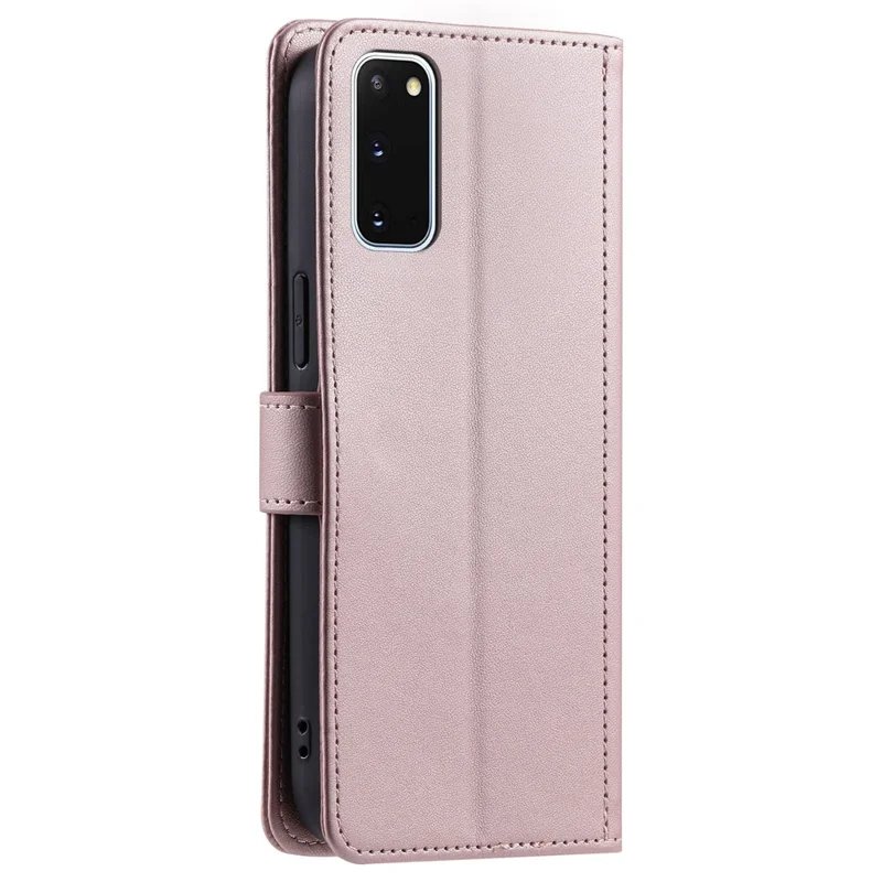 For Samsung Galaxy S20 4G / 5G Leather Case with Shoulder Strap Phone Wallet Cover - Rose Gold