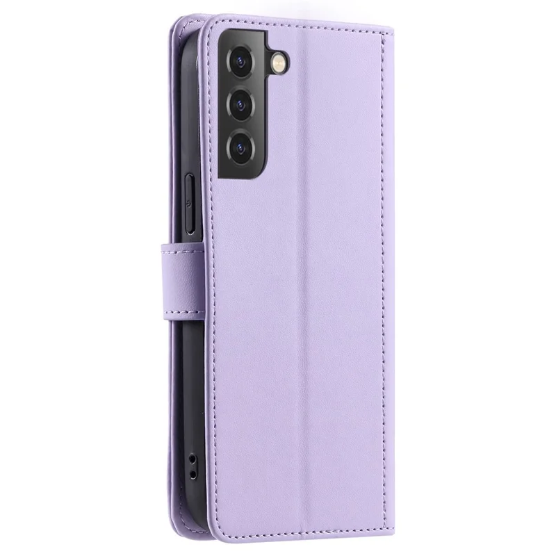 For Samsung Galaxy S21 4G / 5G Leather Case with Straps Wallet Stand Phone Cover - Purple