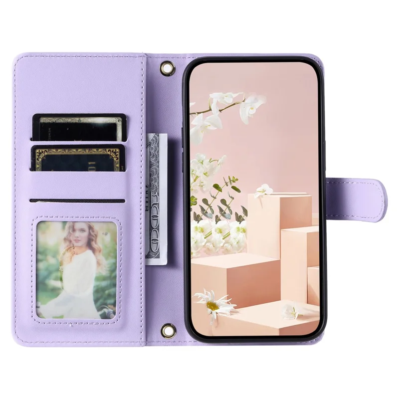 For Samsung Galaxy S21 4G / 5G Leather Case with Straps Wallet Stand Phone Cover - Purple