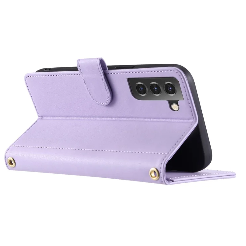 For Samsung Galaxy S21 4G / 5G Leather Case with Straps Wallet Stand Phone Cover - Purple