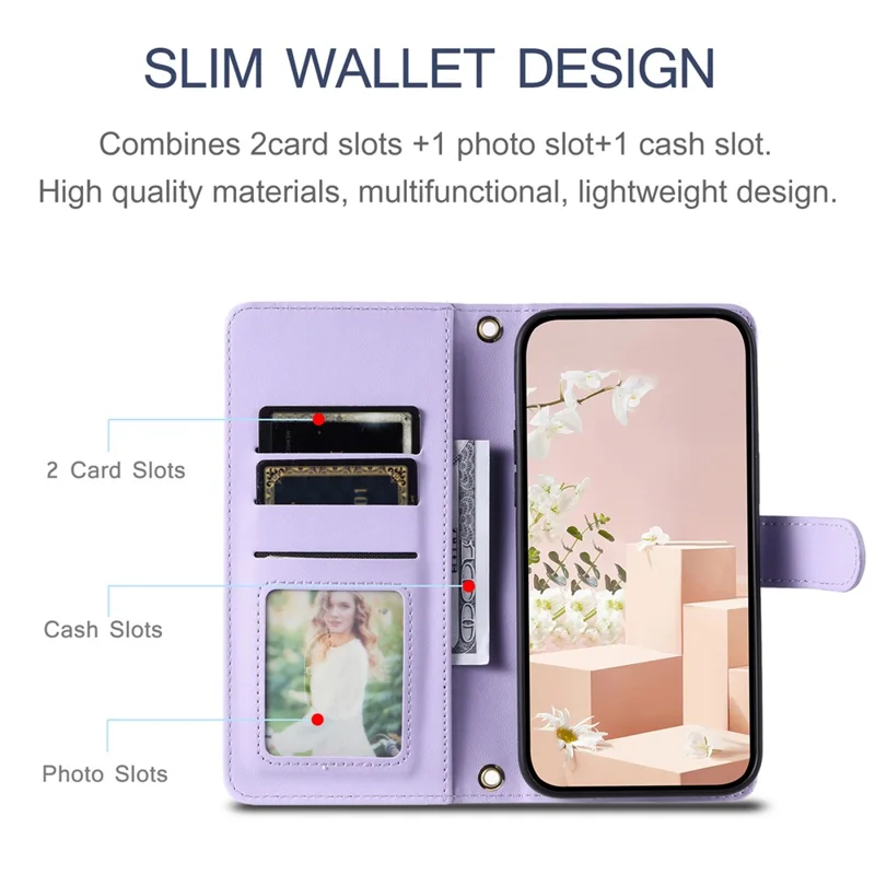 For Samsung Galaxy S21 4G / 5G Leather Case with Straps Wallet Stand Phone Cover - Purple