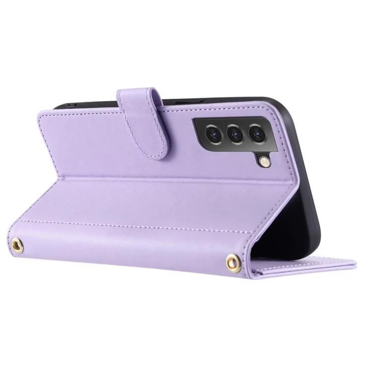 For Samsung Galaxy S21 FE 5G Case Rhombus Grid Leather Wallet Stand Phone Cover - Purple