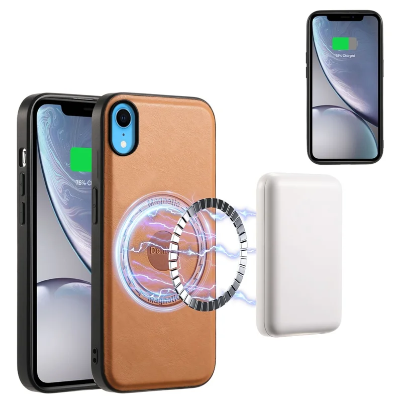 DENIOR Чехол для iPhone XR, кожаный чехол для телефона, совместимый с Magsafe - хаки