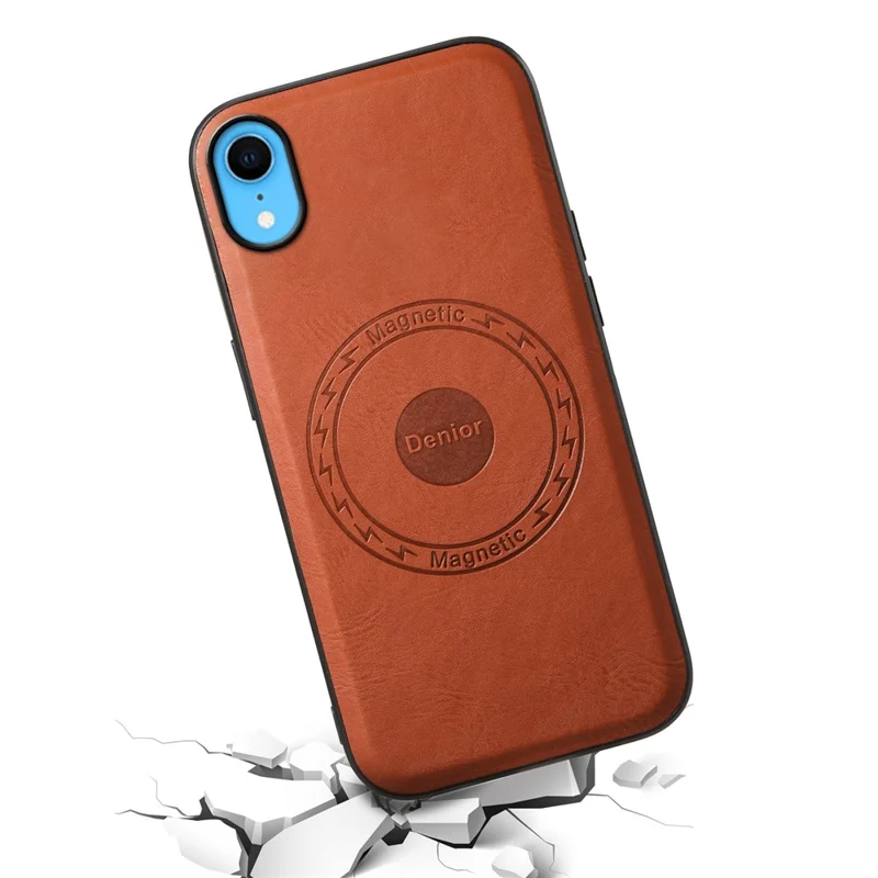 DENIOR For iPhone XR Case PU Leather Phone Back Cover Compatible with Magsafe - Brown