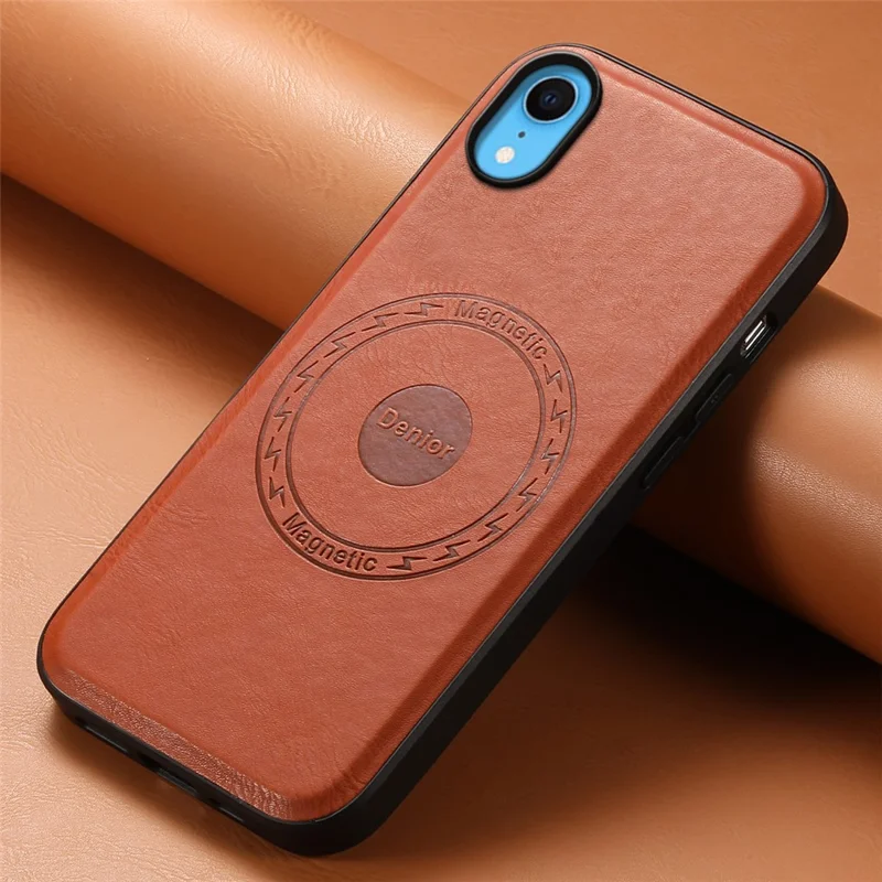 DENIOR For iPhone XR Case PU Leather Phone Back Cover Compatible with Magsafe - Brown