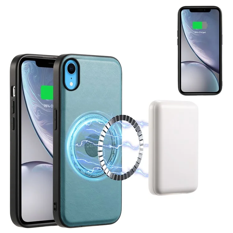DENIOR For iPhone XR Case PU Leather Phone Back Cover Compatible with Magsafe - Blue
