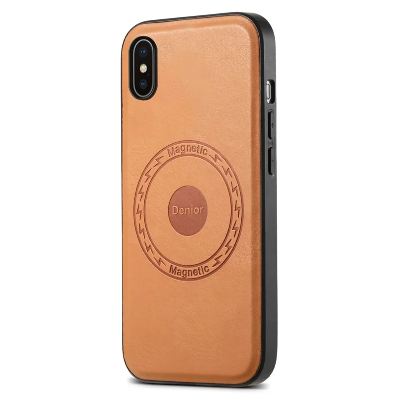 DENIOR For iPhone X / XS Case Compatible with MagSafe Cowhide Texture Shockproof Phone Cover - Khaki