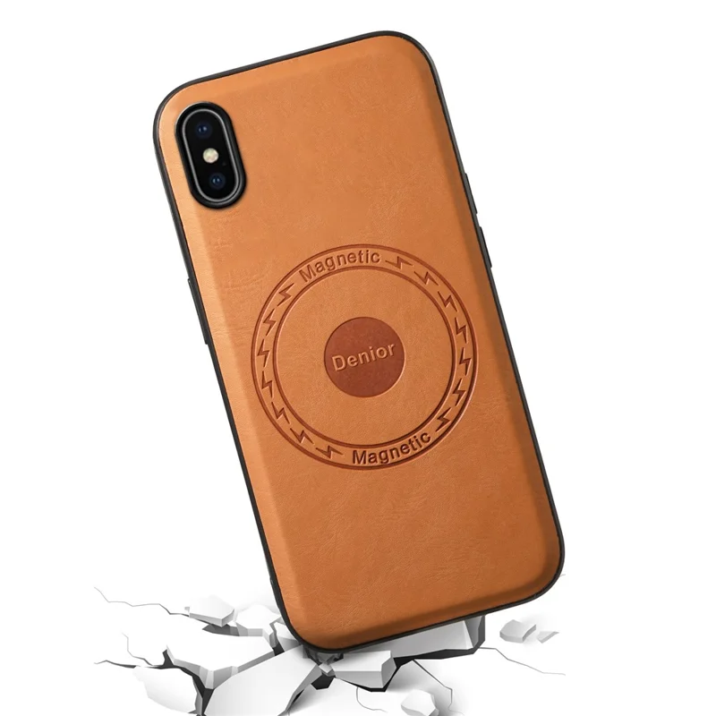 DENIOR For iPhone X / XS Case Compatible with MagSafe Cowhide Texture Shockproof Phone Cover - Khaki