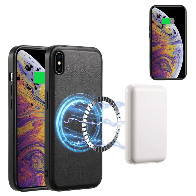 DENIOR For iPhone XS Max Magnetic Case PU Leather Coated PC+TPU Shockproof Phone Cover - Black