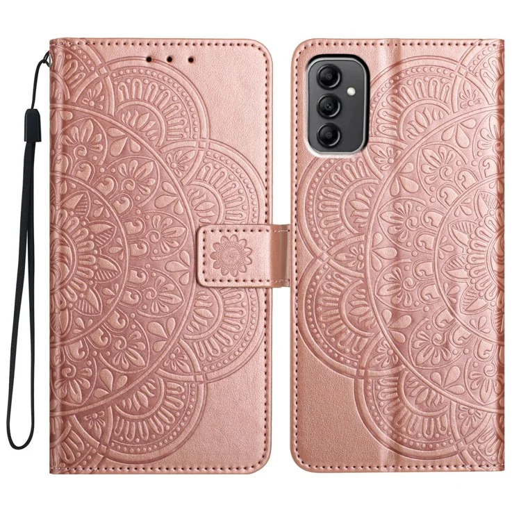 For Samsung Galaxy A14 5G / A14 4G Magnetic Phone Case Flower Imprinted Stand Cover - Rose Gold