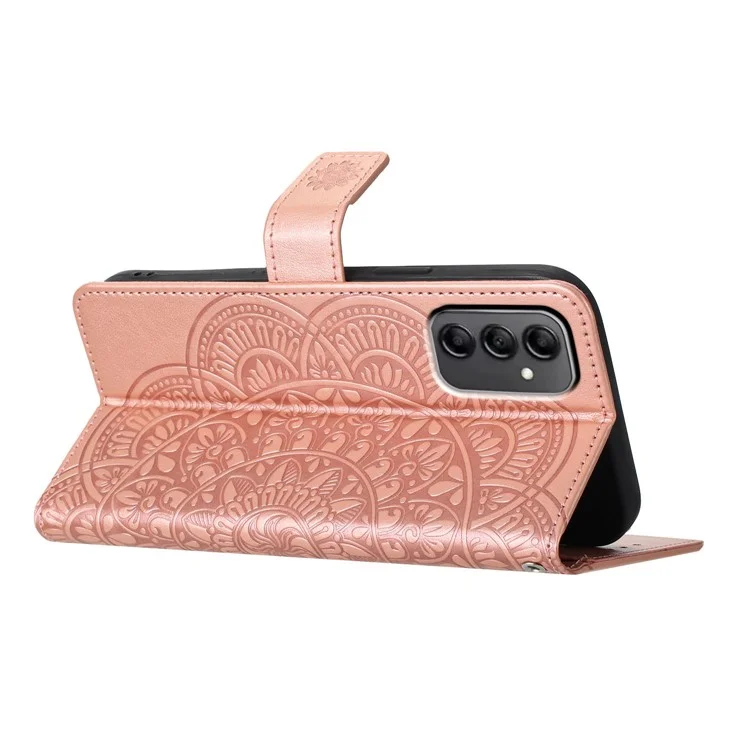 For Samsung Galaxy A14 5G / A14 4G Magnetic Phone Case Flower Imprinted Stand Cover - Rose Gold