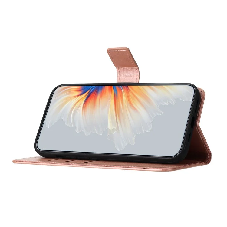 For Samsung Galaxy A14 5G / A14 4G Magnetic Phone Case Flower Imprinted Stand Cover - Rose Gold