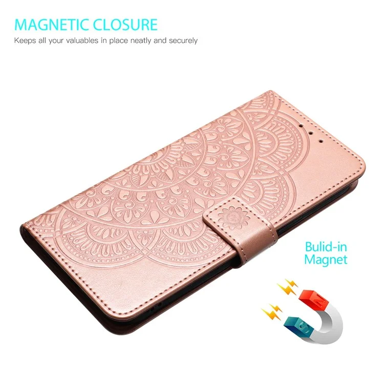 For Samsung Galaxy A14 5G / A14 4G Magnetic Phone Case Flower Imprinted Stand Cover - Rose Gold
