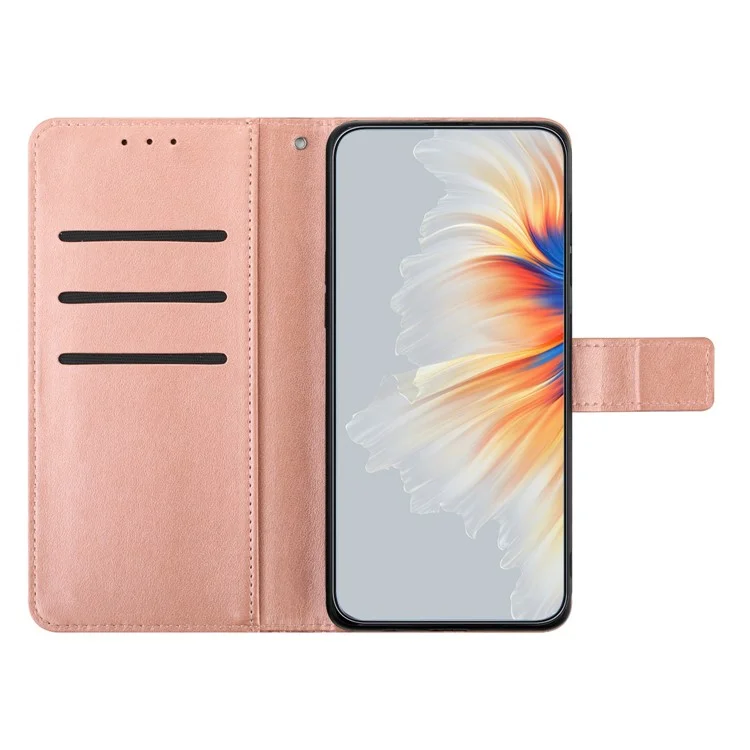 For Samsung Galaxy A14 5G / A14 4G Magnetic Phone Case Flower Imprinted Stand Cover - Rose Gold