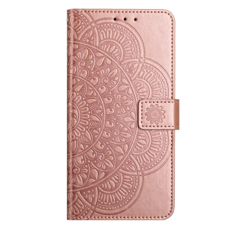 For Samsung Galaxy A14 5G / A14 4G Magnetic Phone Case Flower Imprinted Stand Cover - Rose Gold