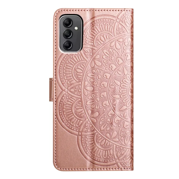 For Samsung Galaxy A14 5G / A14 4G Magnetic Phone Case Flower Imprinted Stand Cover - Rose Gold