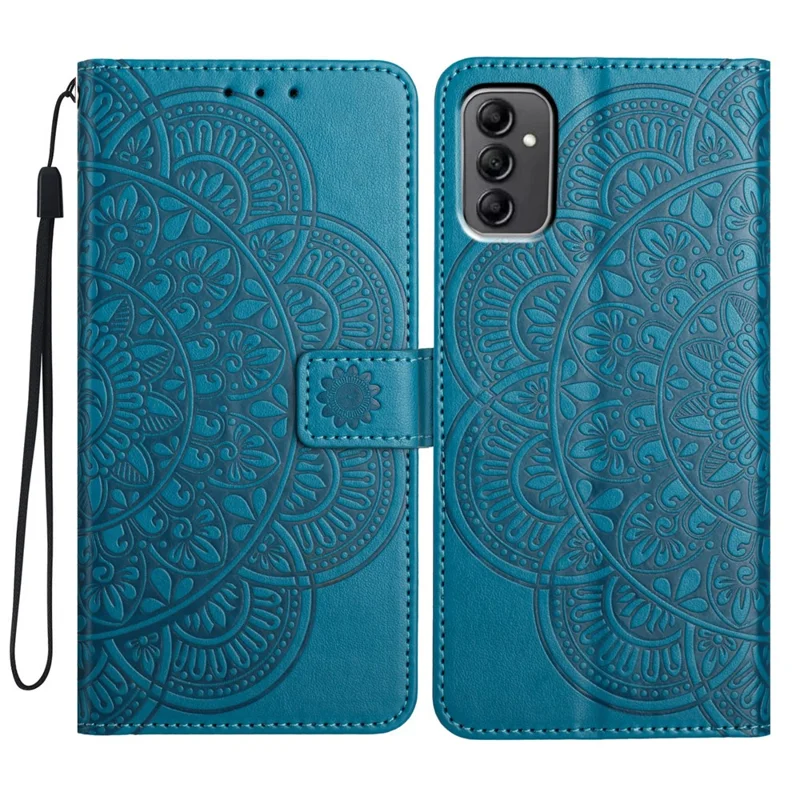 For Samsung Galaxy A14 5G / A14 4G Magnetic Phone Case Flower Imprinted Stand Cover - Blue