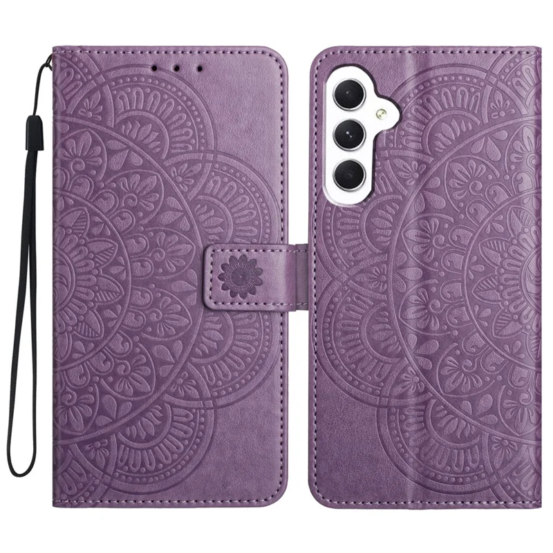 For Samsung Galaxy S23 FE Case Flower Imprinted Phone Cover with Magnetic Closure - Purple