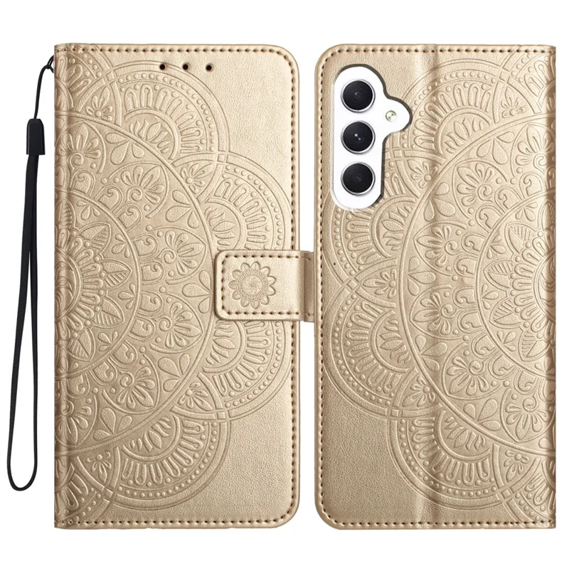 For Samsung Galaxy A05s 4G Cell Phone Case Flower Imprinted Card Holder Cover - Gold