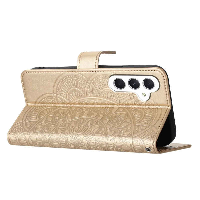 For Samsung Galaxy A05s 4G Cell Phone Case Flower Imprinted Card Holder Cover - Gold