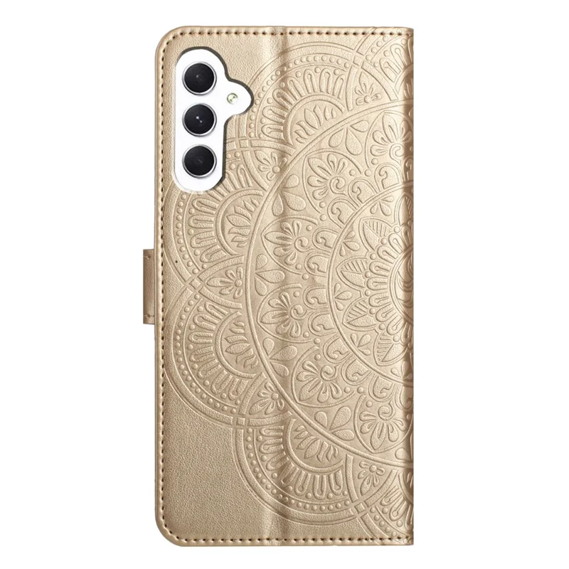 For Samsung Galaxy A05s 4G Cell Phone Case Flower Imprinted Card Holder Cover - Gold