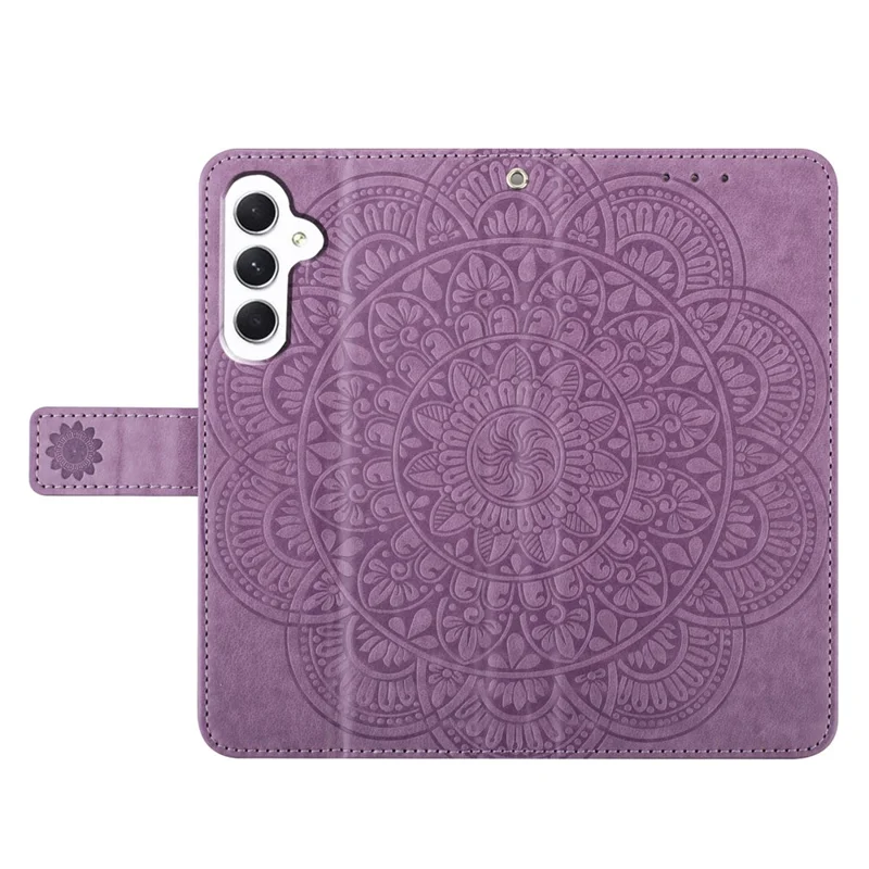 For Samsung Galaxy A54 5G Case Magnetic Flower Imprinted Phone Cover with Hand Strap - Purple