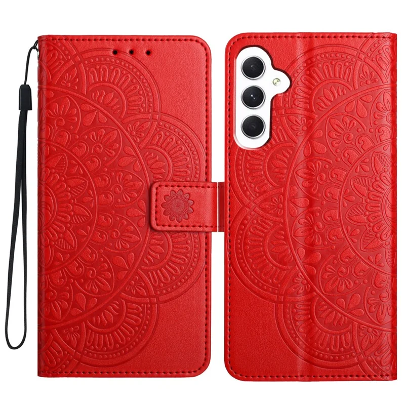 For Samsung Galaxy A35 5G Cell Phone Case Flower Pattern Full Protection Cover - Red