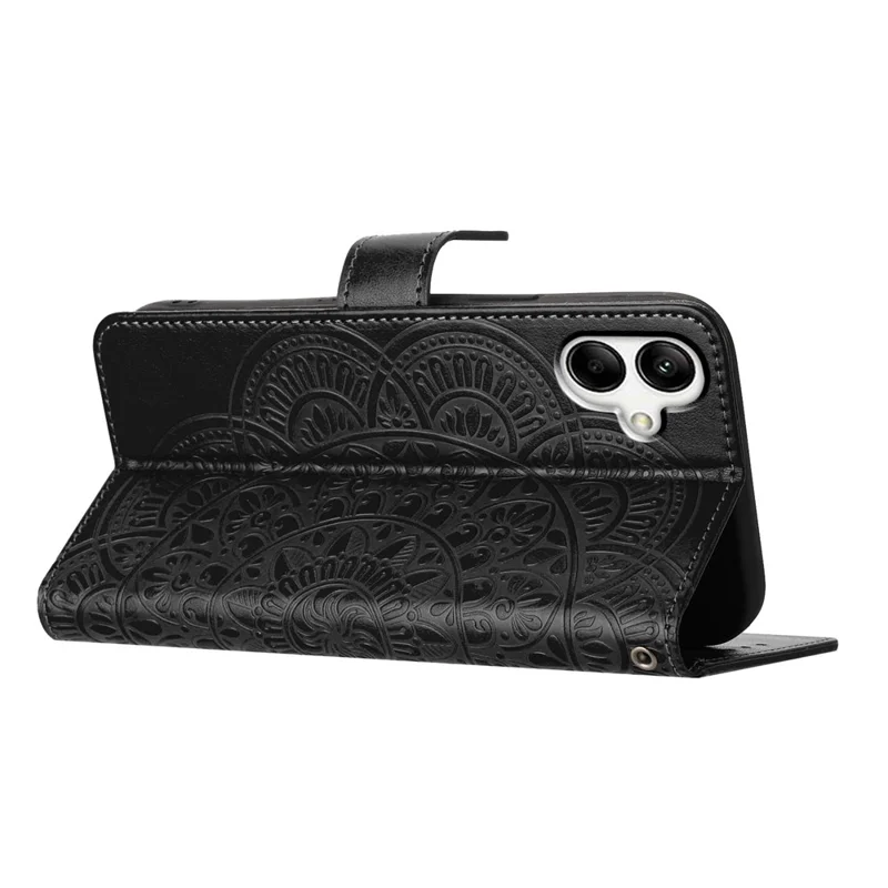 For Samsung Galaxy A05 4G Case Magnetic Foldable Stand Phone Cover with Flower Pattern - Black