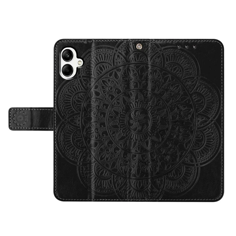 For Samsung Galaxy A05 4G Case Magnetic Foldable Stand Phone Cover with Flower Pattern - Black