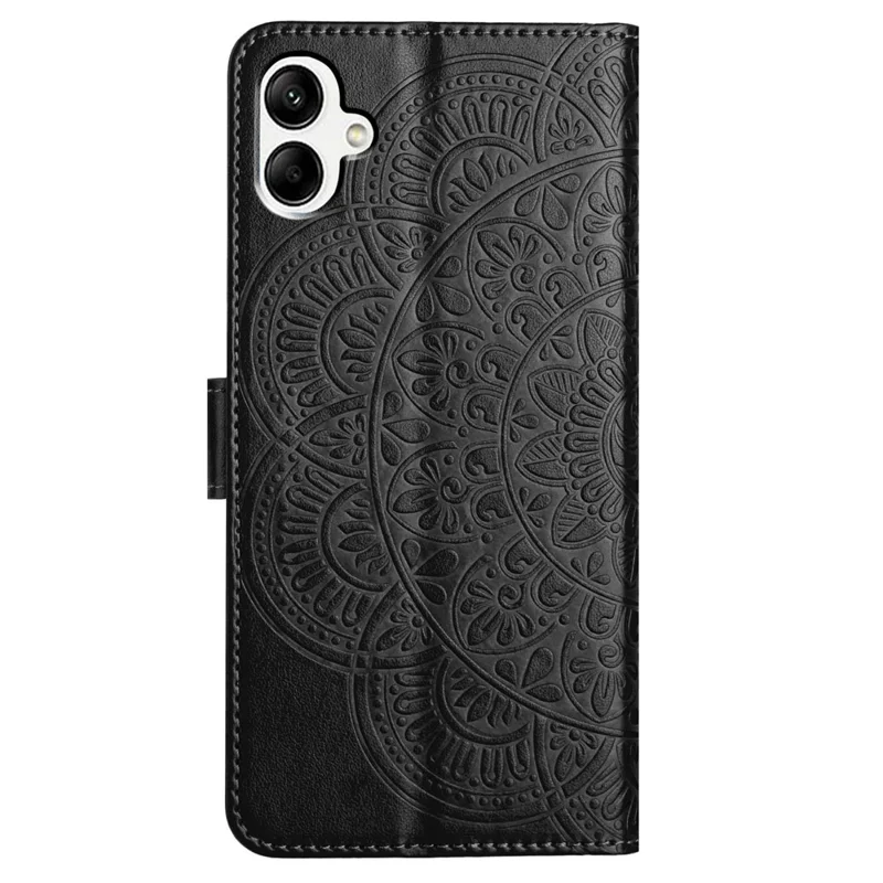 For Samsung Galaxy A05 4G Case Magnetic Foldable Stand Phone Cover with Flower Pattern - Black