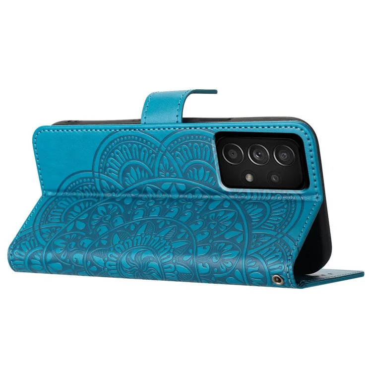 Para Samsung Galaxy A72 4G / 5G Funda Antiarañazos Cuero 3 Portarretratos Funda Teléfono - Azul