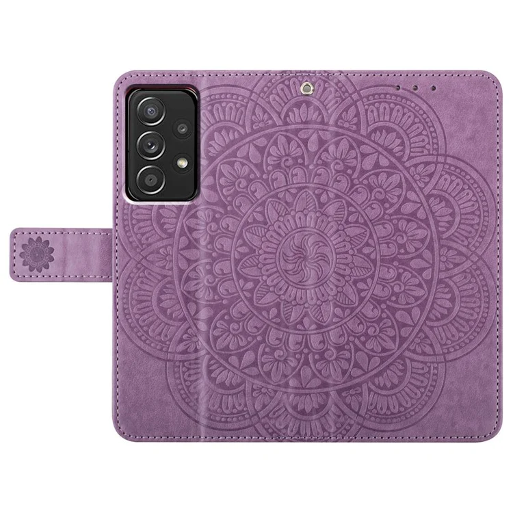 For Samsung Galaxy A52 5G / 4G / A52s 5G Case Flower Imprinted Magnetic Closure Stand Phone Cover - Purple