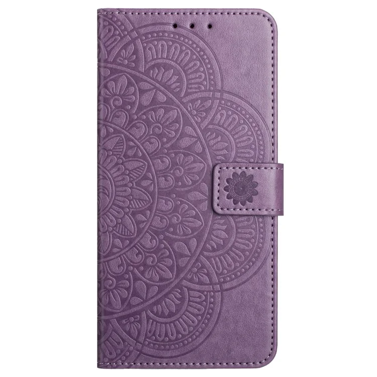 For Samsung Galaxy A52 5G / 4G / A52s 5G Case Flower Imprinted Magnetic Closure Stand Phone Cover - Purple