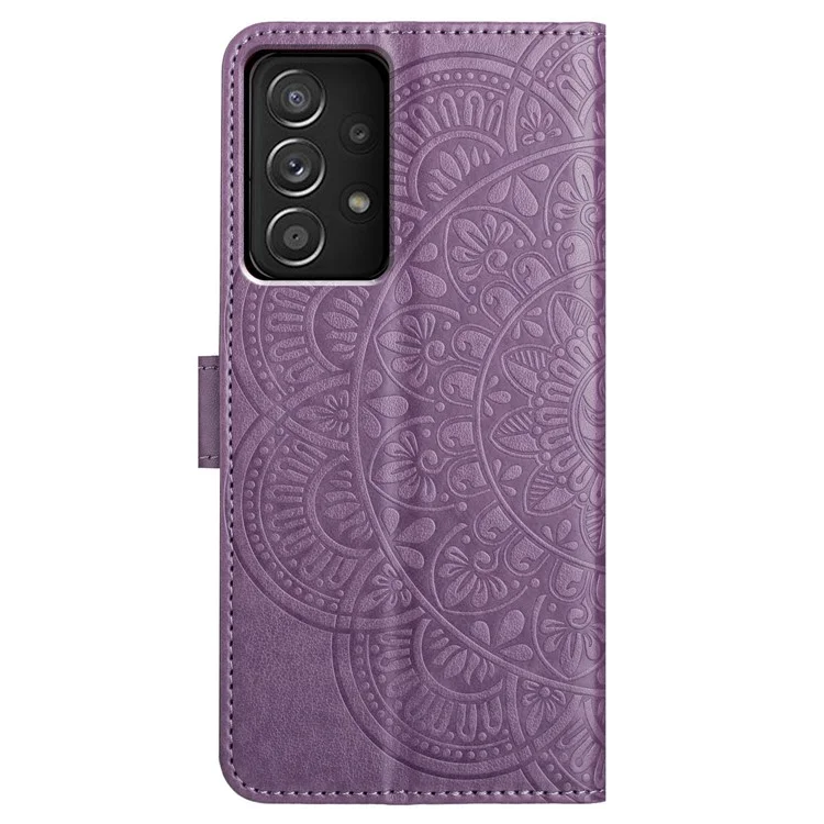 For Samsung Galaxy A52 5G / 4G / A52s 5G Case Flower Imprinted Magnetic Closure Stand Phone Cover - Purple