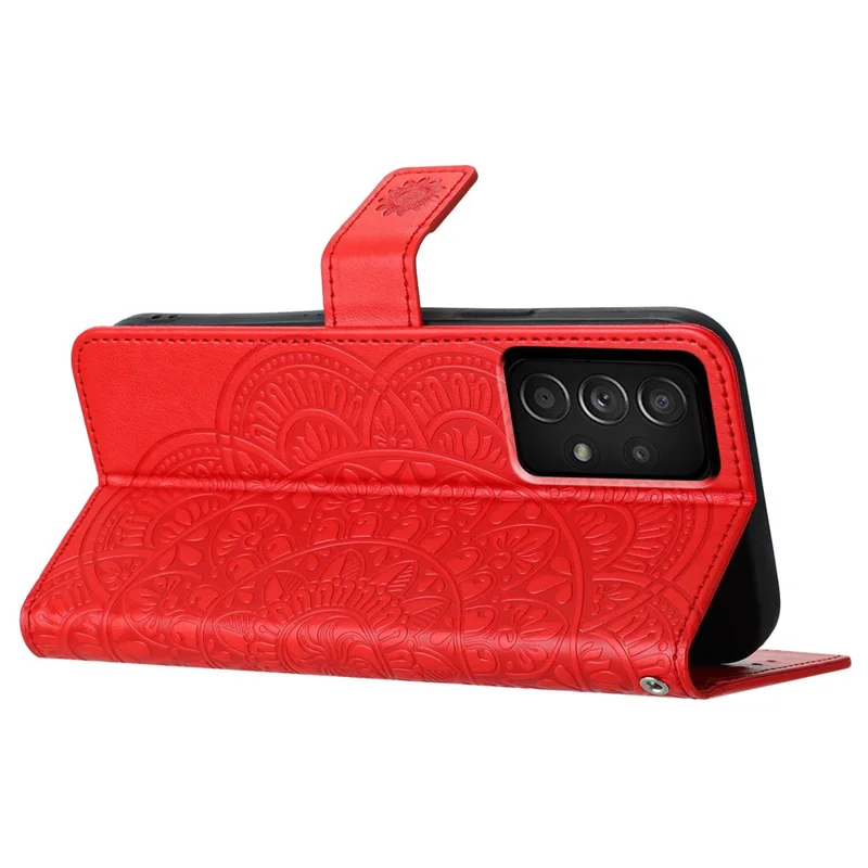 Per Samsung Galaxy A52 5G / 4G / A52s 5G Custodia con motivo a fiore stampato Chiusura magnetica Stand Cover per telefono - Rosso