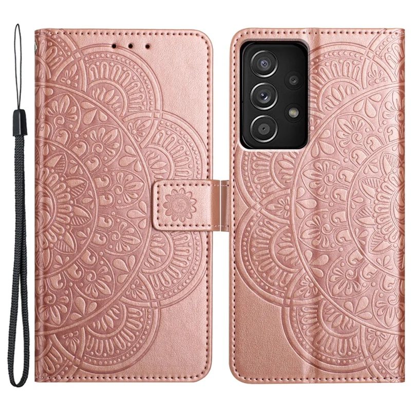 For Samsung Galaxy A53 5G Case Flower Pattern Magnetic Closure Full Protection Phone Cover - Rose Gold