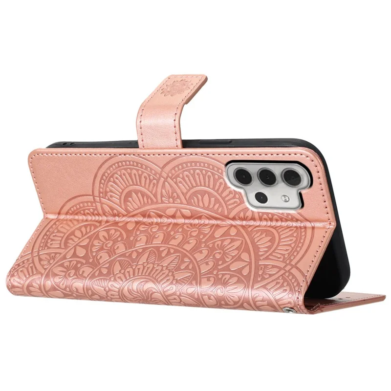 For Samsung Galaxy A32 5G / M32 5G Case Flower Pattern Leather Flip Phone Cover - Rose Gold