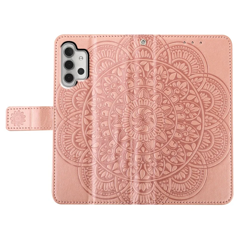 For Samsung Galaxy A32 5G / M32 5G Case Flower Pattern Leather Flip Phone Cover - Rose Gold