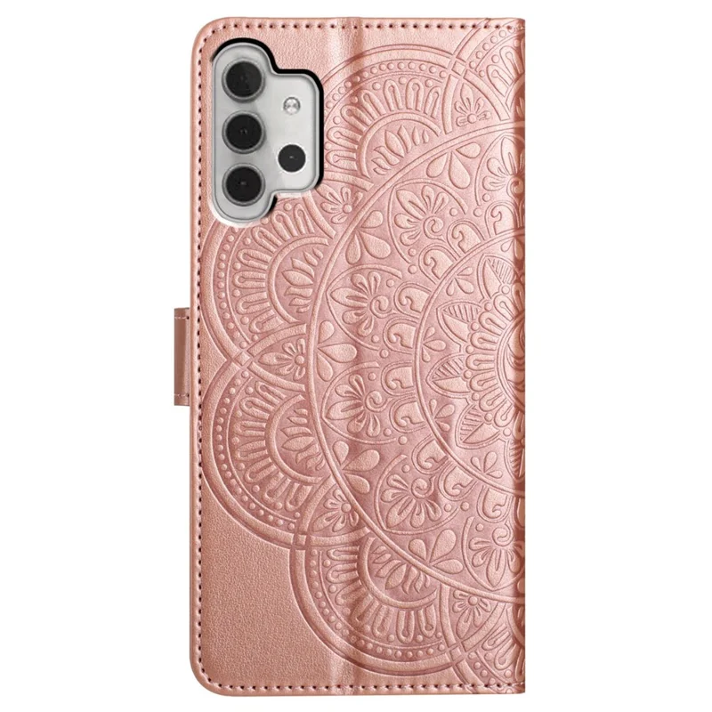 For Samsung Galaxy A32 5G / M32 5G Case Flower Pattern Leather Flip Phone Cover - Rose Gold