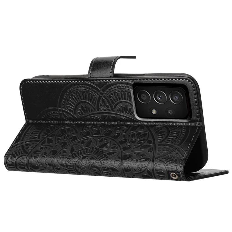 For Samsung Galaxy A33 5G Case PU Leather Flower Pattern Wallet Style Flip Phone Cover - Black