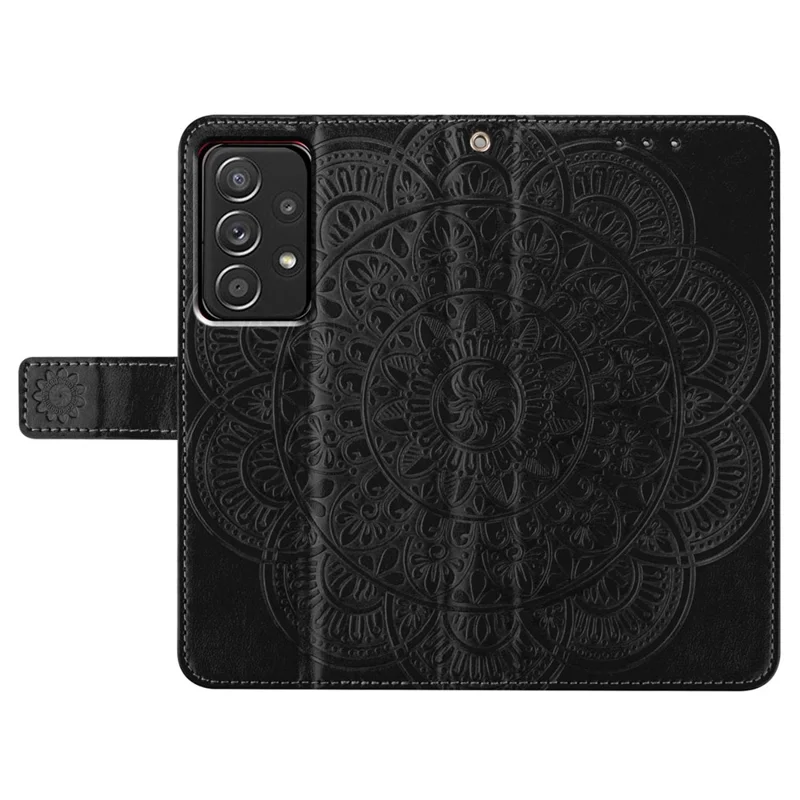 For Samsung Galaxy A33 5G Case PU Leather Flower Pattern Wallet Style Flip Phone Cover - Black