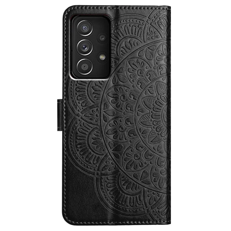 For Samsung Galaxy A33 5G Case PU Leather Flower Pattern Wallet Style Flip Phone Cover - Black