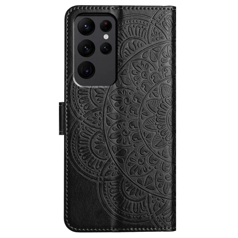 For Samsung Galaxy S23 Ultra Cell Phone Cases Flower Pattern Leather Cover - Black