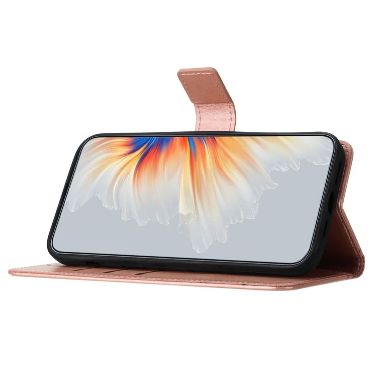 For Samsung Galaxy A13 4G Phone Case PU Leather Folio Flip Wallet Cover with Strap - Rose Gold