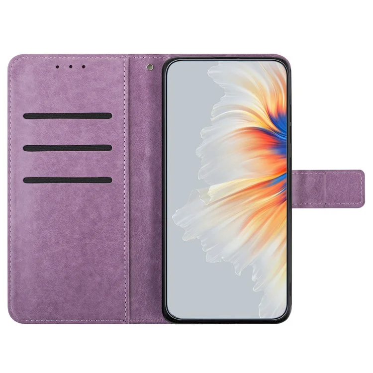 For iPhone 15 Pro Max Case Flower Pattern Flip Stand Phone Protector - Purple