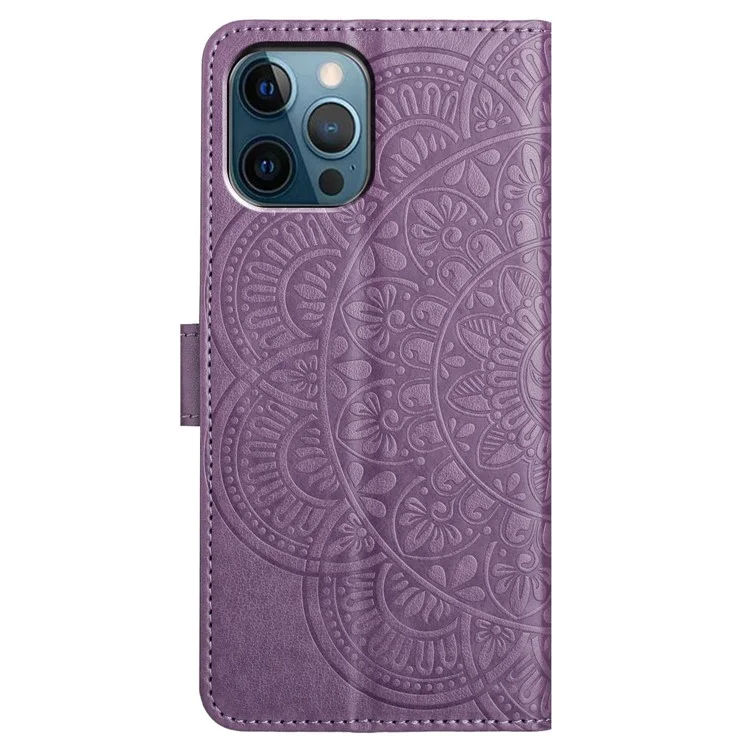 For iPhone 15 Pro Max Case Flower Pattern Flip Stand Phone Protector - Purple